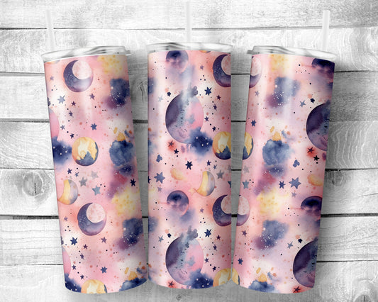 Moons and Stars Tumbler - 20oz Skinny Straight Tumbler - Stainless Steel - Travel Cup - Gift - Everyday Use