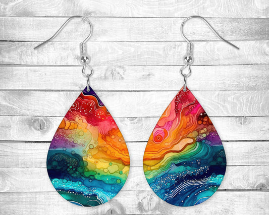 Rainbow Pierced Earrings - Permanent Design - Silver or Gold Hardware
