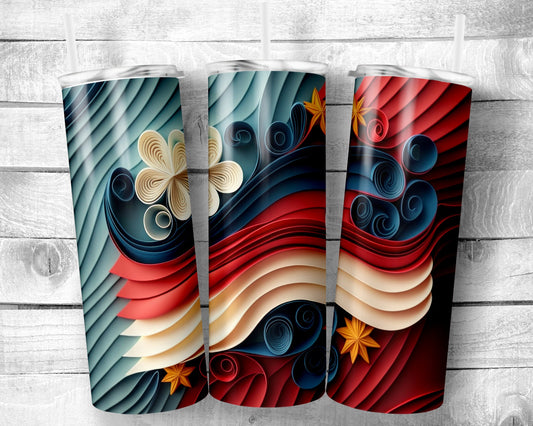 Red White and Blue in 3D - 20oz Skinny Straight Tumbler - Stainless Steel - Travel Cup - Gift - Independence Day - Everyday Use