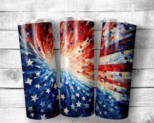 Abstract Flag - 20oz Skinny Straight Tumbler - Stainless Steel - Travel Cup - Gift - Independence Day - Everyday Use