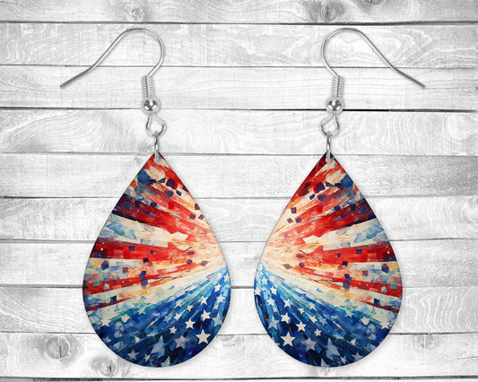 Stars and Stripes Pierced Earrings - Permanent Design - Silver or Gold Hardware - 4th of July