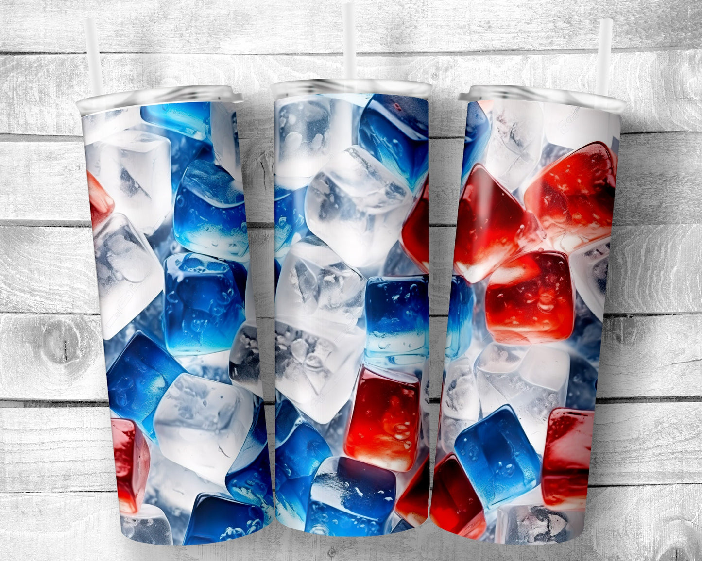 Patriotic Ice - 20oz Skinny Straight Tumbler - Stainless Steel - Travel Cup - Gift - Independence Day - Everyday Use