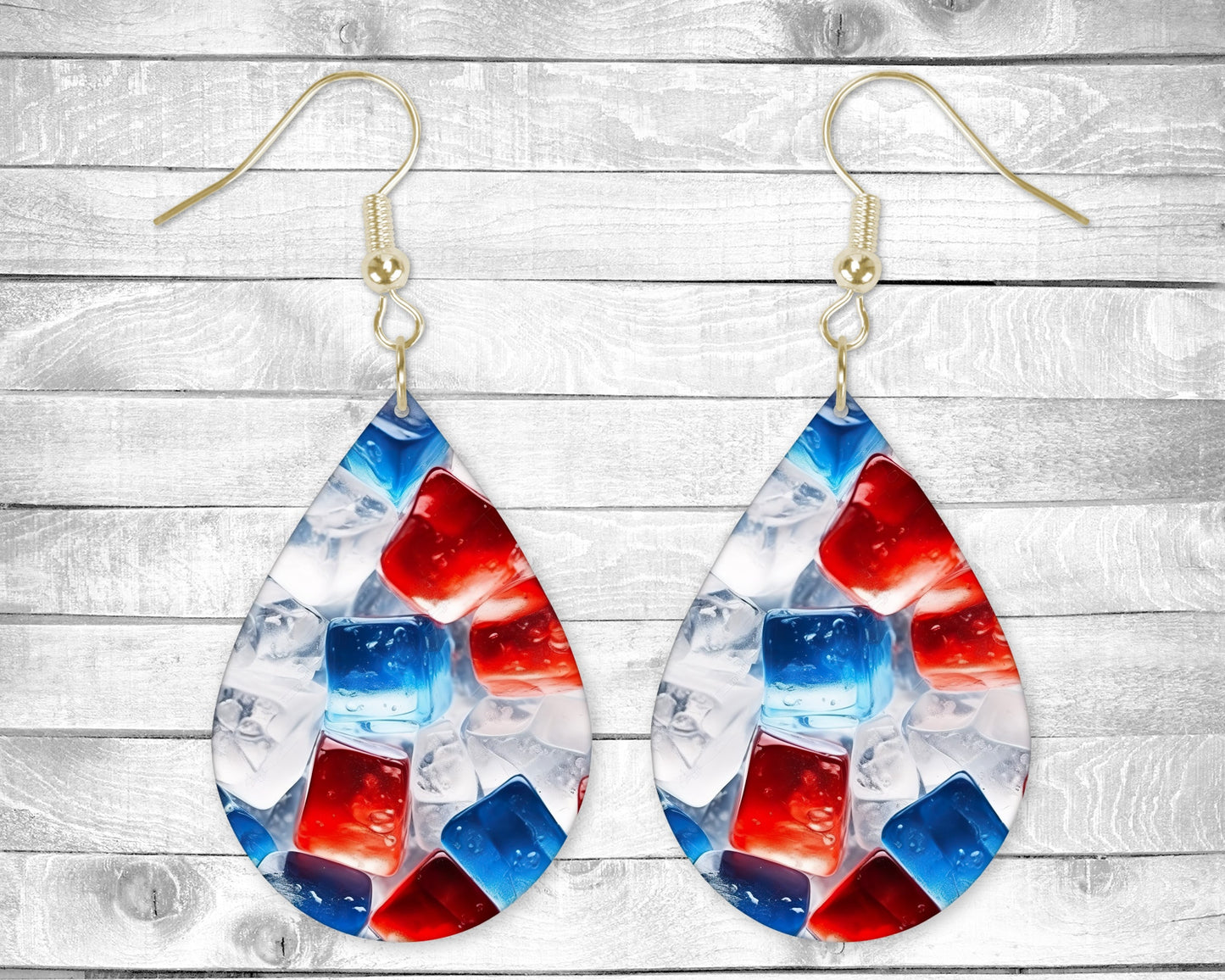 Ice Ice Baby Pierced Earrings - Permanent Design - Silver or Gold Hardware - 4th of July
