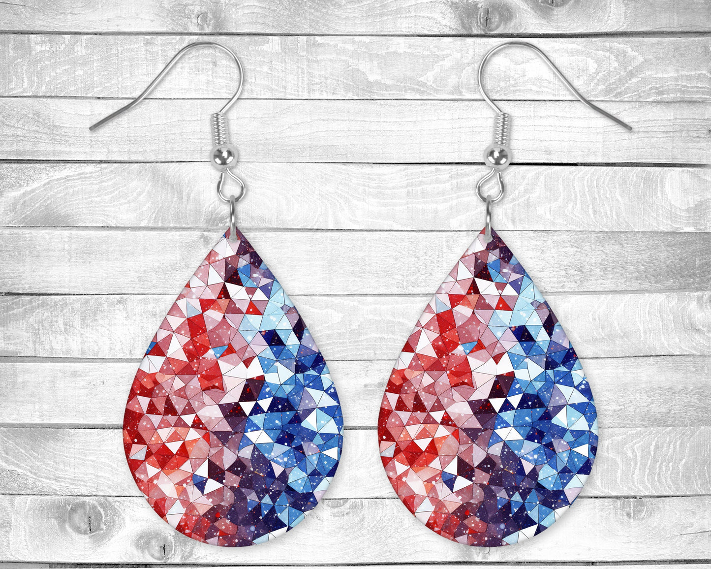 Red White and Blue Kaleidoscope Pierced Earrings - Permanent Design - Silver or Gold Hardware - 4th of July