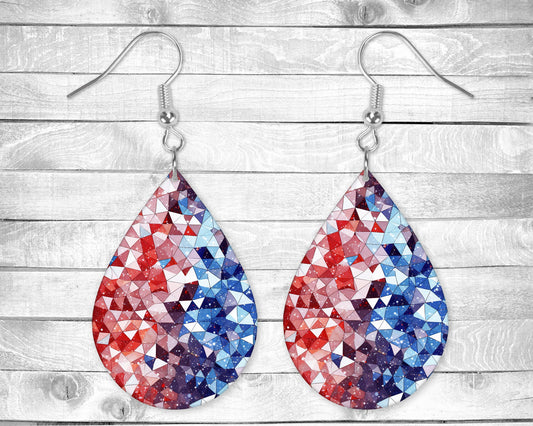 Red White and Blue Kaleidoscope Pierced Earrings - Permanent Design - Silver or Gold Hardware - 4th of July