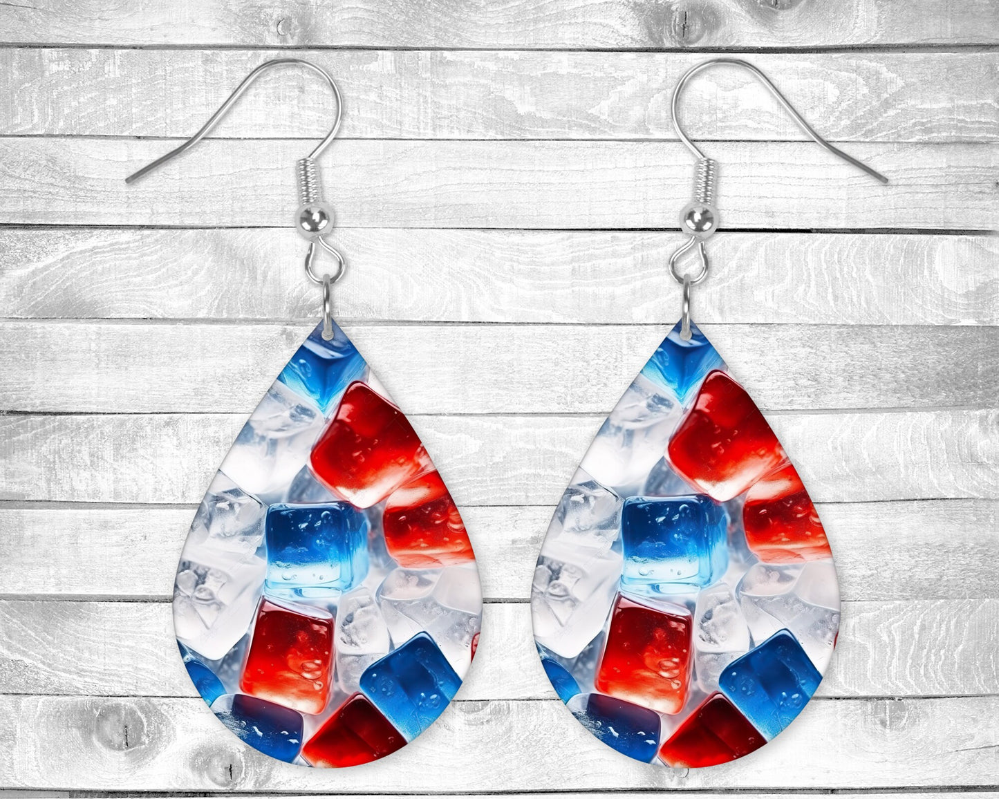 Ice Ice Baby Pierced Earrings - Permanent Design - Silver or Gold Hardware - 4th of July