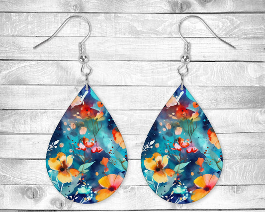 Colorful Flowers Pierced Earrings - Permanent Design - Silver or Gold Hardware