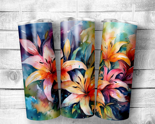 Lovely Lillies - 20oz Skinny Straight Tumbler - Stainless Steel - Travel Cup - Gift - Everyday Use