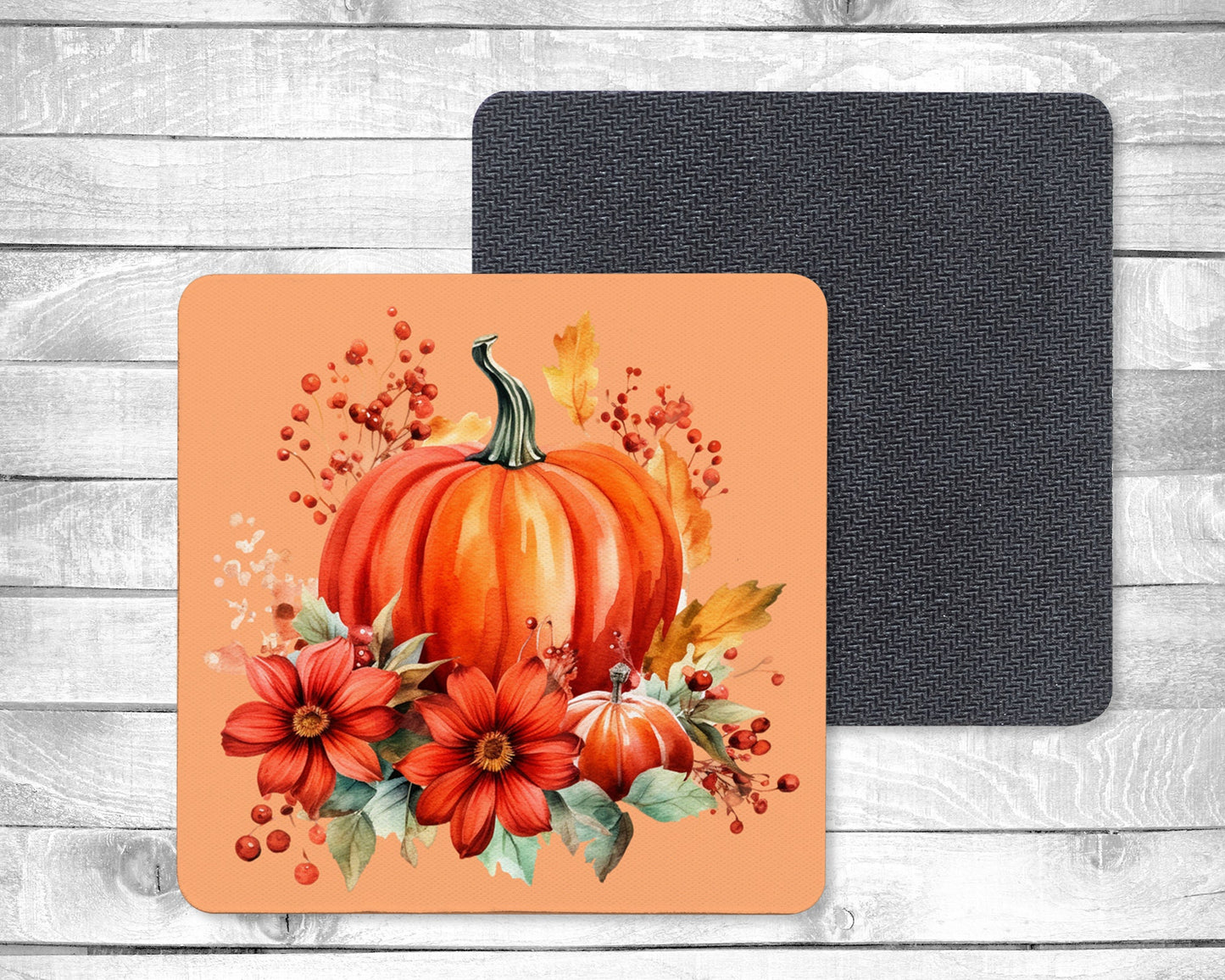 Holiday Pumpkins Absorbent Drink Coasters - Individual or set of 4 - Non-Slip Base - Neoprene