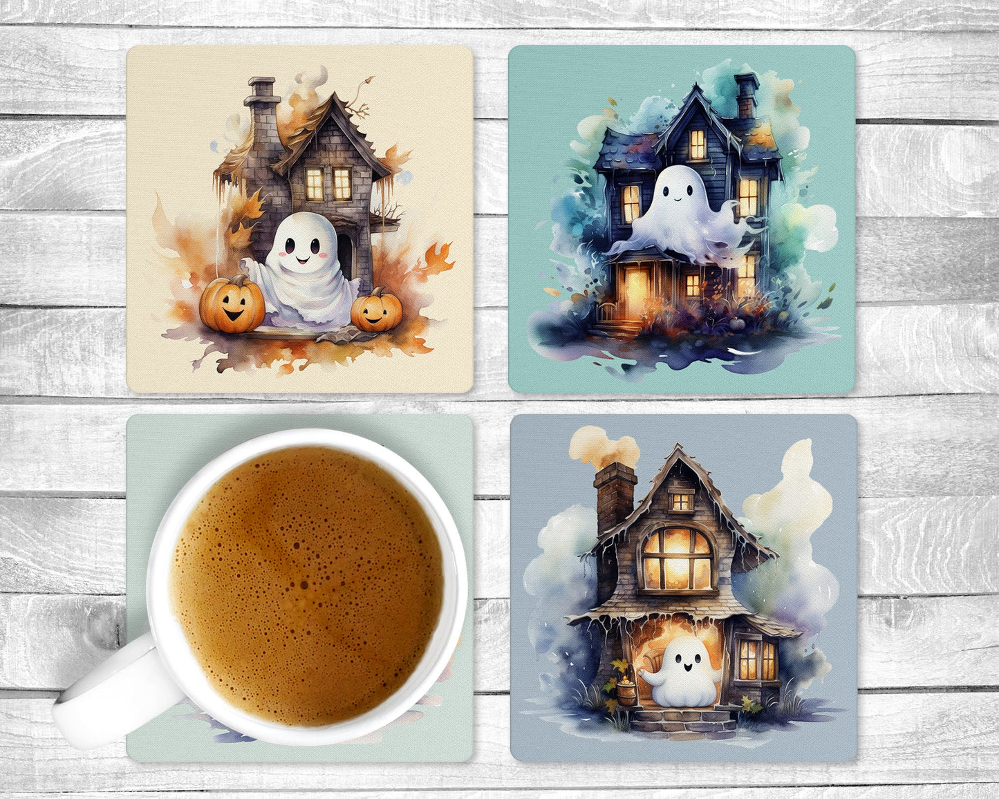 Boo - Absorbent Drink Coasters - Individual or set of 4 - Non-Slip Base - Neoprene