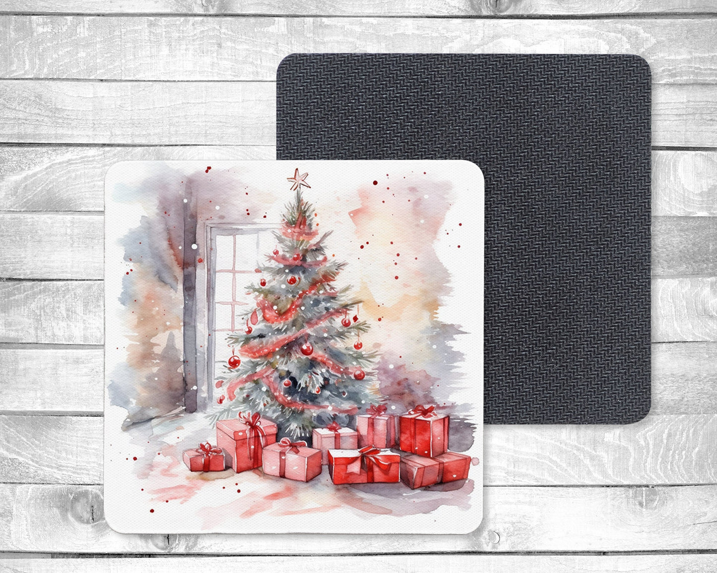 Christmas In Red - Absorbent Drink Coasters - Individual or set of 4 - Non-Slip Base - Neoprene
