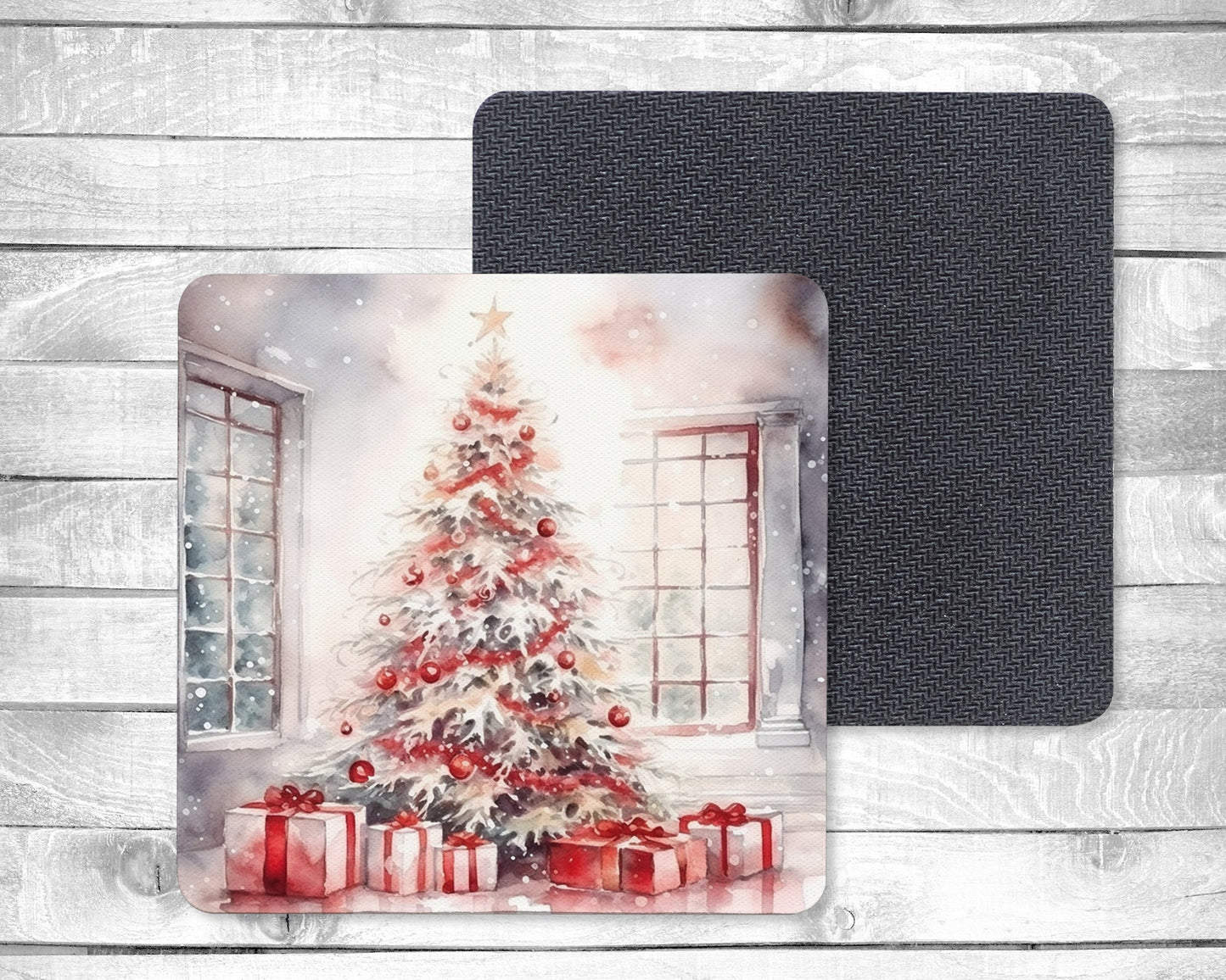 Christmas In Red - Absorbent Drink Coasters - Individual or set of 4 - Non-Slip Base - Neoprene