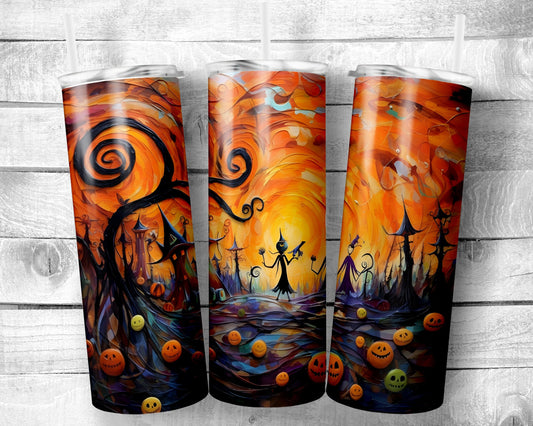 Painted Halloween Tumbler - 20oz Skinny Straight Tumbler - Stainless Steel - Travel Cup - Gift - Everyday Use