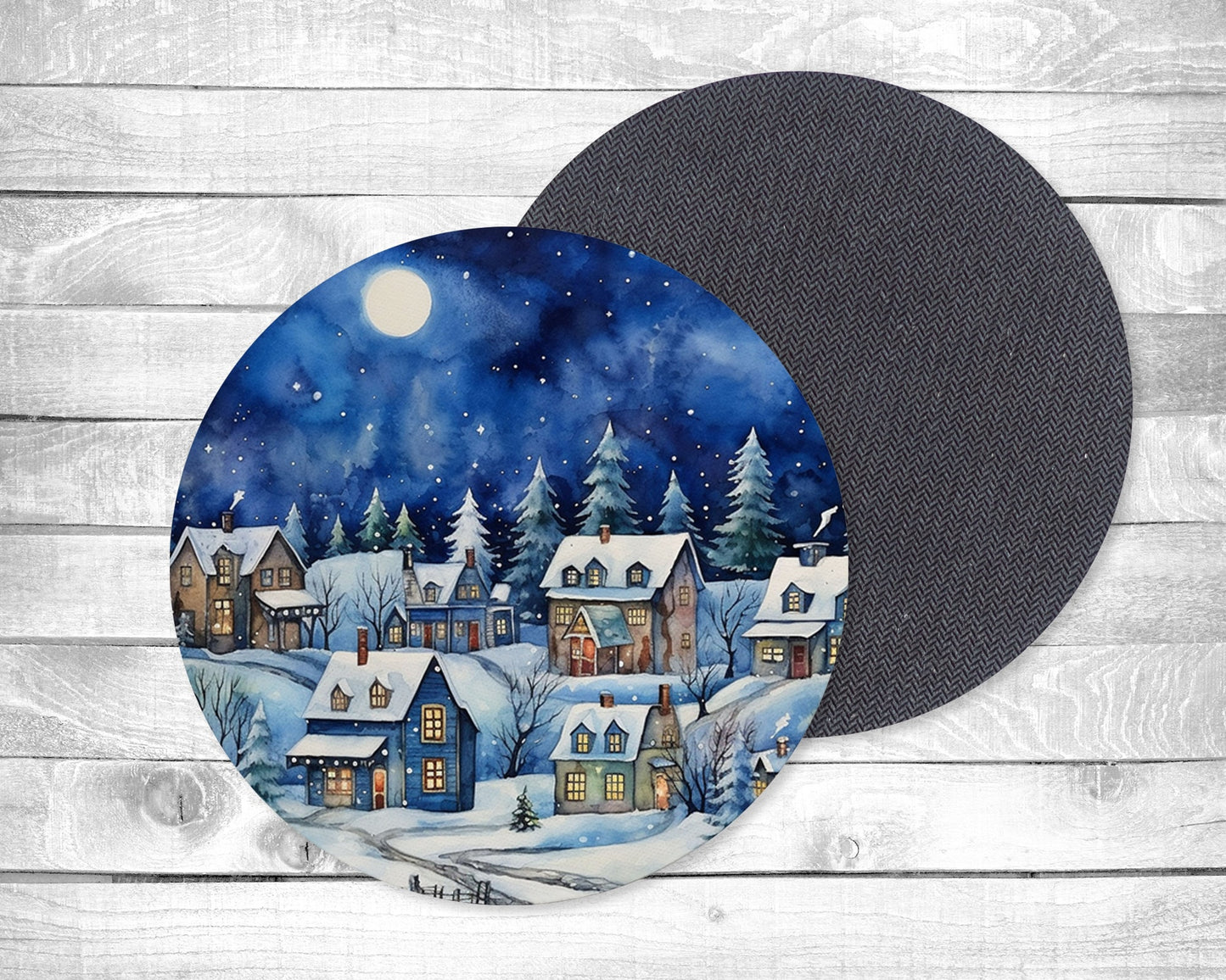 Snowy Night Absorbent Drink Coasters - Individual or set of 4 - Non-Slip Base - Neoprene