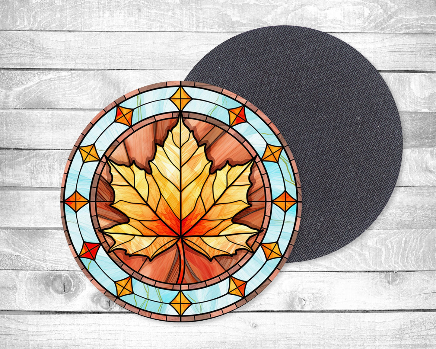 Stained Glass Style Leaves - Absorbent Drink Coasters - Individual or set of 4 - Non-Slip Base - Neoprene