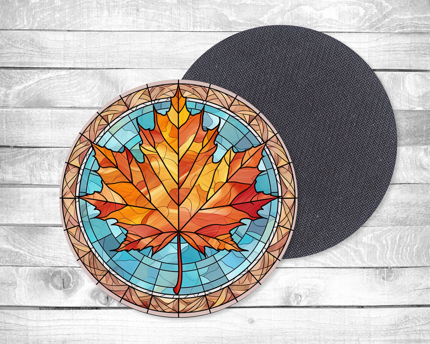 Stained Glass Style Leaves - Absorbent Drink Coasters - Individual or set of 4 - Non-Slip Base - Neoprene