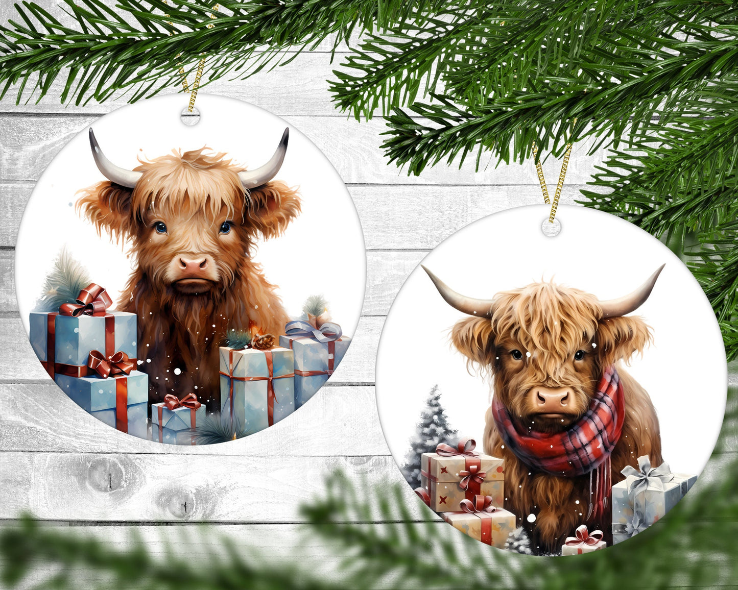 Christmas Cows - Christmas Ornaments - Set of 4 - Holiday Gift