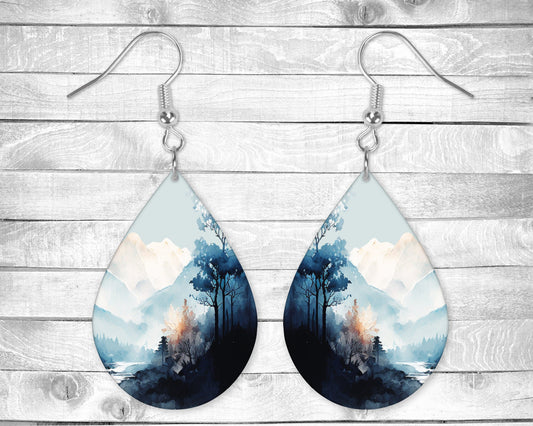 Mountain Forest Pierced Earrings - Permanent Design - Silver or Gold Hardware