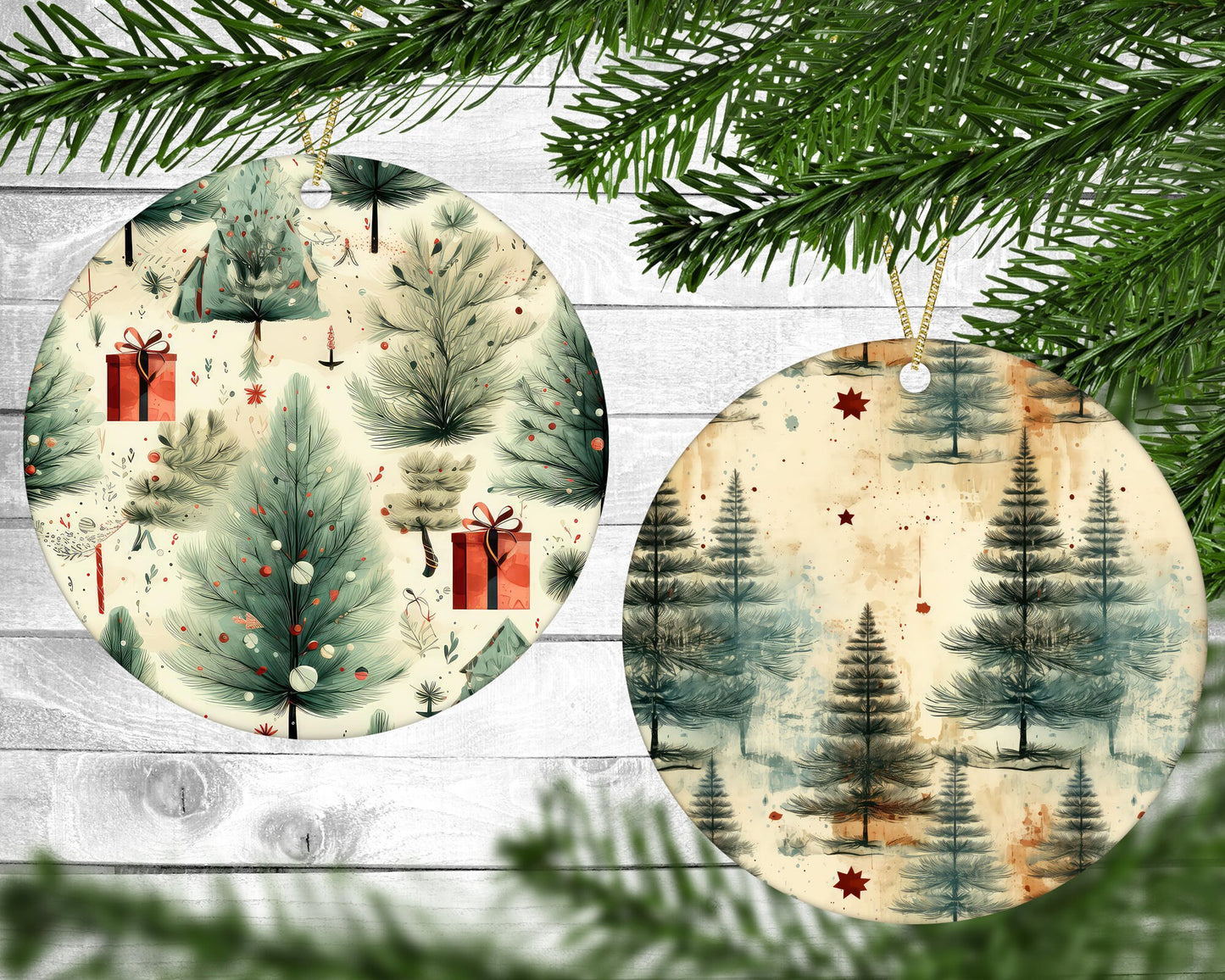 Vintage Christmas - Christmas Ornaments - Set of 4 - Holiday Gift