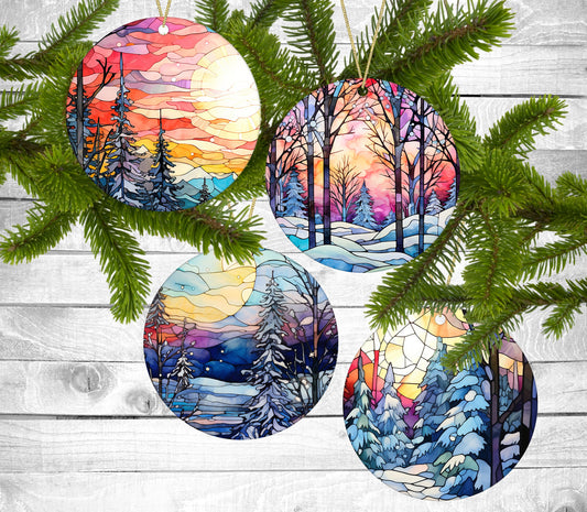 Colorful Winter - Christmas Ornaments - Set of 4 - Holiday Gift