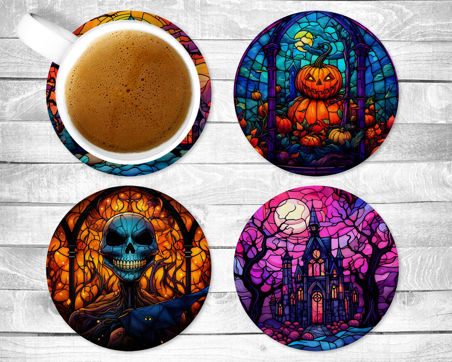 Scary Halloween Absorbent Drink Coasters - Individual or set of 4 - Non-Slip Base - Neoprene