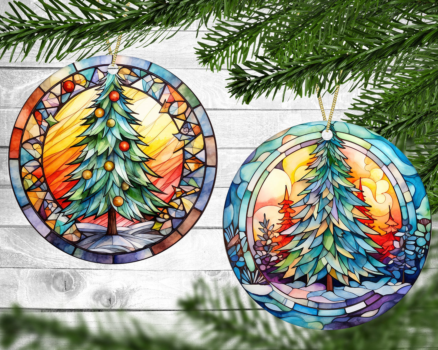 Bright Christmas Trees - Christmas Ornaments - Set of 4 - Holiday Gift