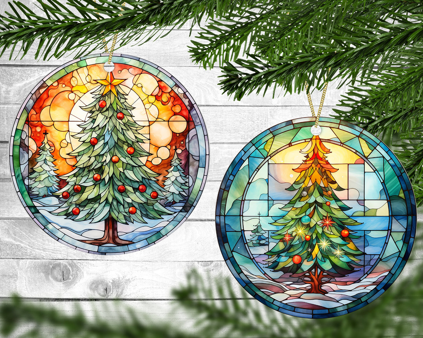 Bright Christmas Trees - Christmas Ornaments - Set of 4 - Holiday Gift