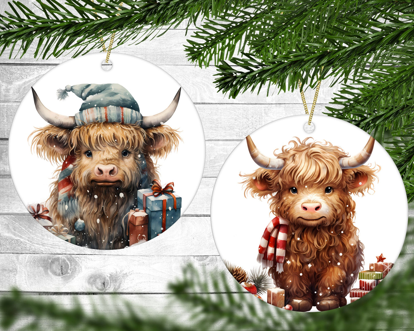 Christmas Cows - Christmas Ornaments - Set of 4 - Holiday Gift