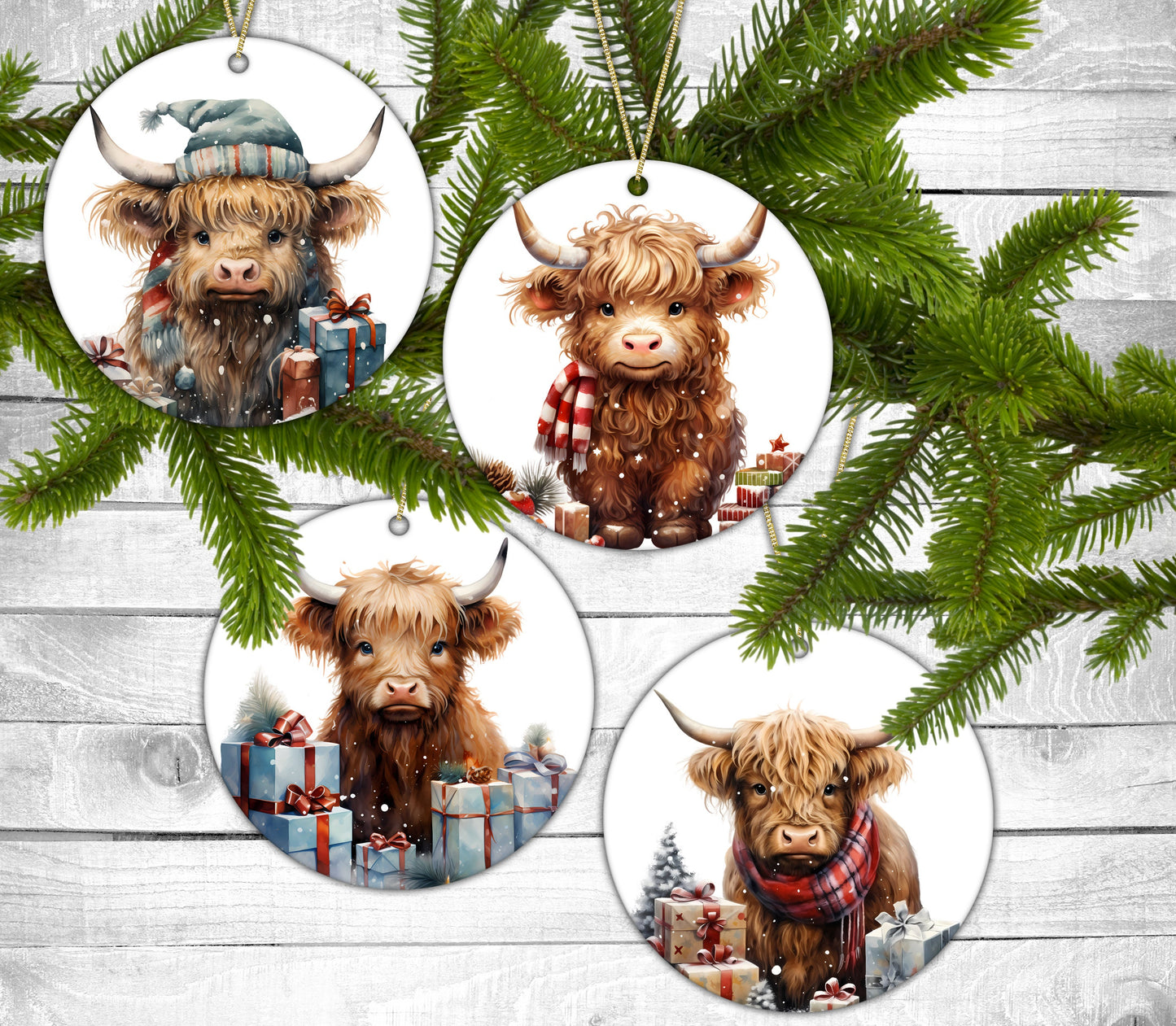 Christmas Cows - Christmas Ornaments - Set of 4 - Holiday Gift