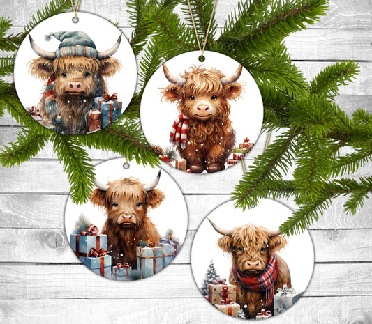 Christmas Cows - Christmas Ornaments - Set of 4 - Holiday Gift