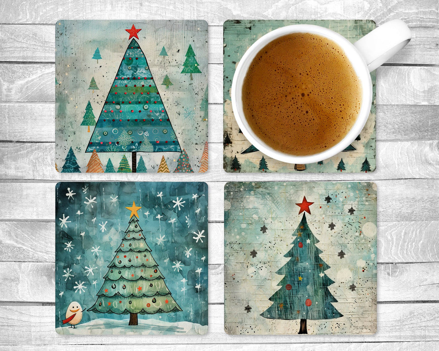 Whimsy Christmas - Absorbent Drink Coasters - Individual or set of 4 - Non-Slip Base - Neoprene