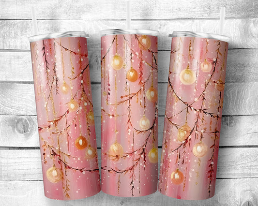 Pink Christmas Tumbler - 20oz Skinny Straight Tumbler - Stainless Steel - Travel Cup - Gift - Everyday Use