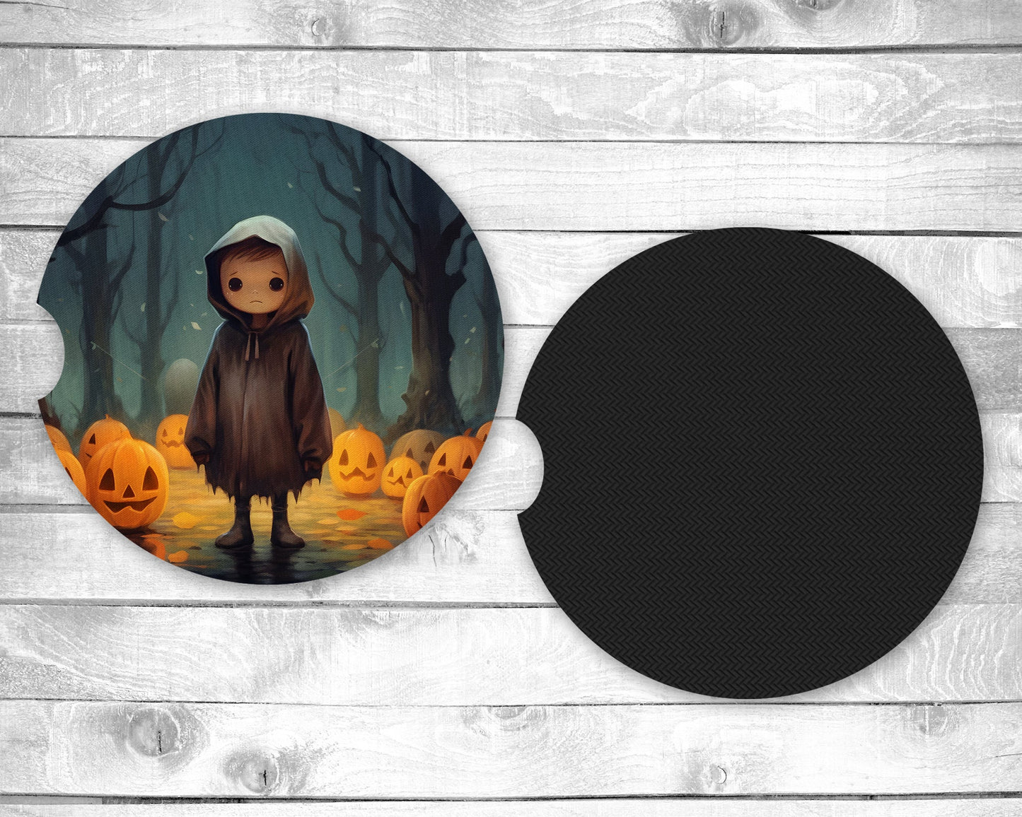Halloween Night Absorbent Car Coasters - Set of 2 - Non-Slip Base - Neoprene