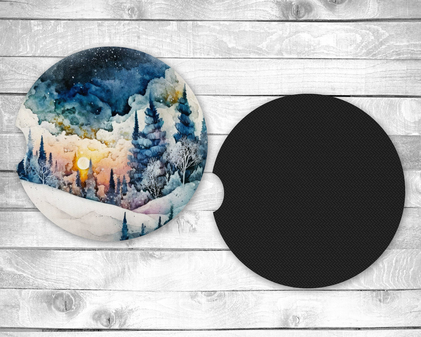 Cold Night Absorbent Car Coasters - Set of 2 - Non-Slip Base - Neoprene