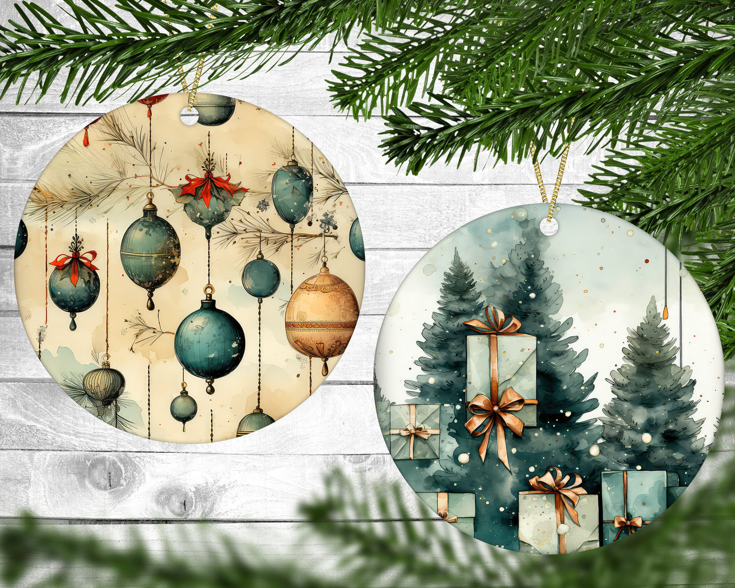 Vintage Christmas - Christmas Ornaments - Set of 4 - Holiday Gift