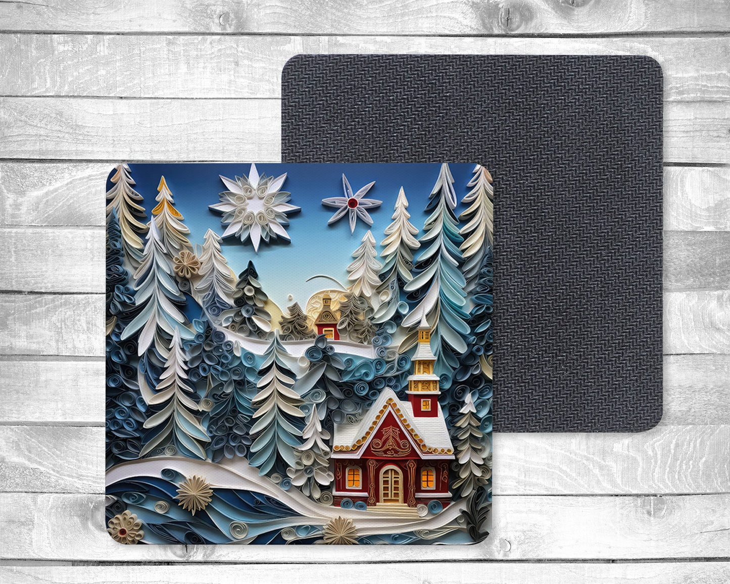 Blue Winter Absorbent Drink Coasters - Individual or set of 4 - Non-Slip Base - Neoprene