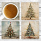Vintage Christmas Absorbent Drink Coasters - Individual or set of 4 - Non-Slip Base - Neoprene