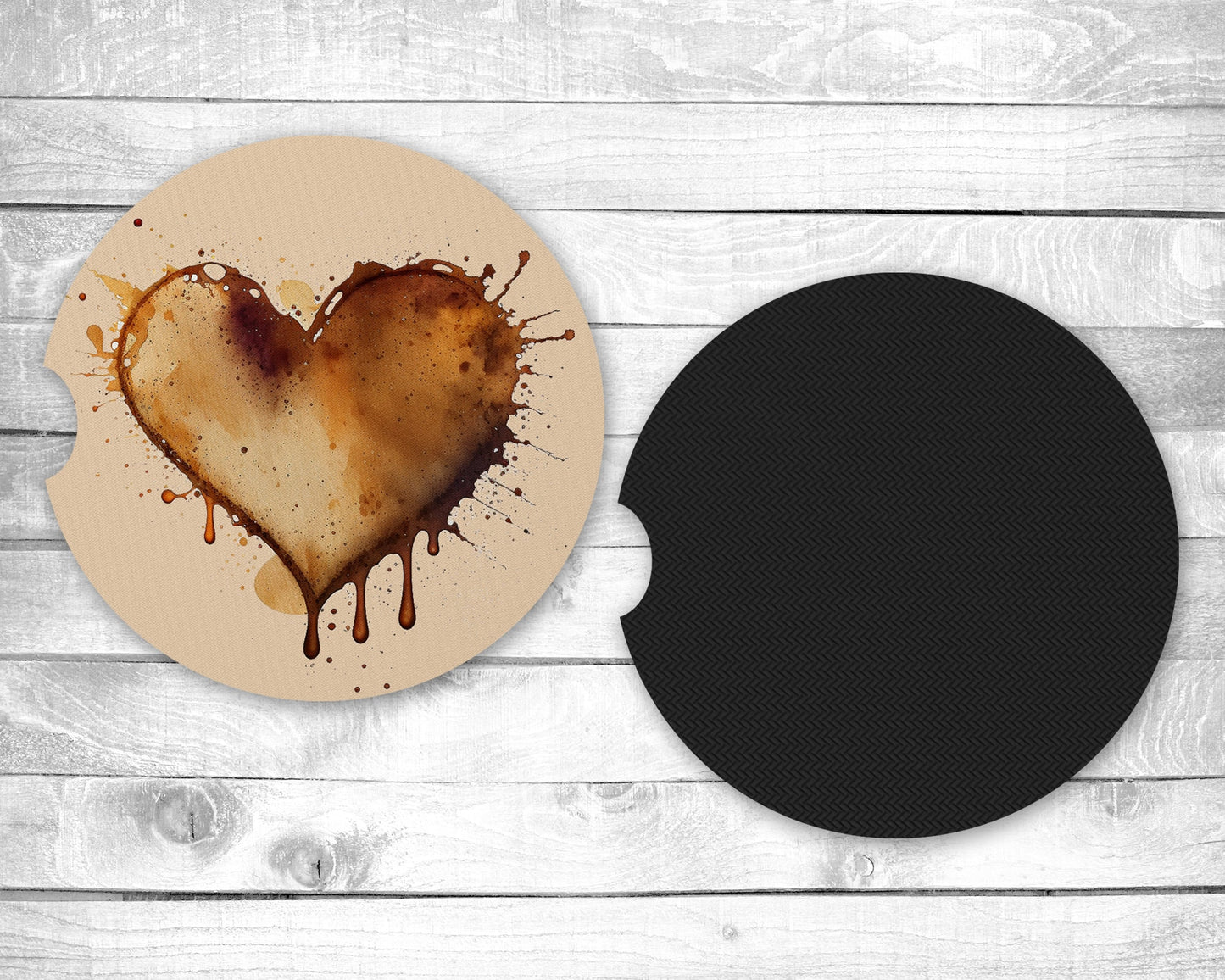 Coffee Time Absorbent Car Coasters - Set of 2 - Non-Slip Base - Neoprene