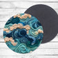 Embroidered Style Waves Absorbent Drink Coasters - Individual or set of 4 - Non-Slip Base - Neoprene