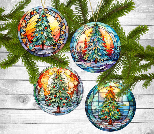 Bright Christmas Trees - Christmas Ornaments - Set of 4 - Holiday Gift