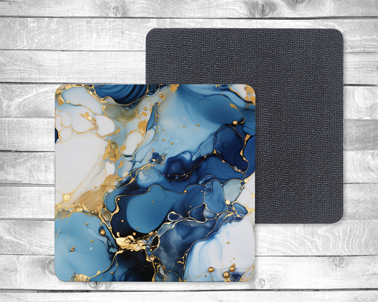 Abstract Blue and Gold Absorbent Drink Coasters - Individual or set of 4 - Non-Slip Base - Neoprene