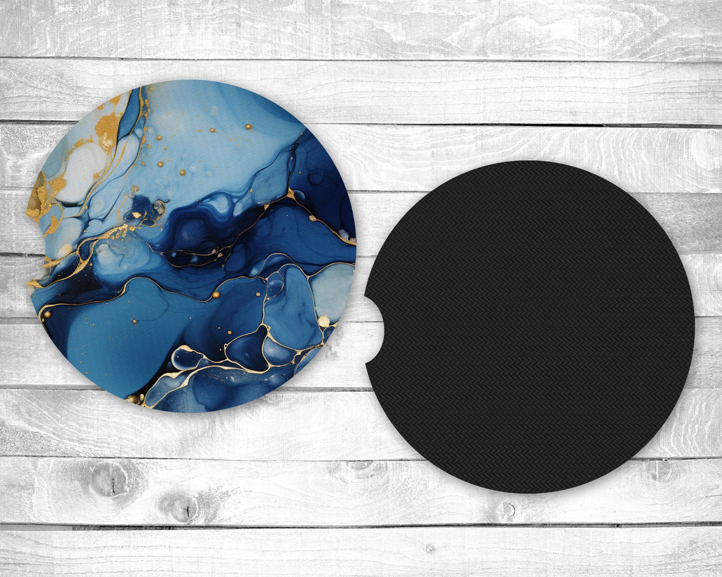 Blue and Gold Absorbent Car Coasters - Set of 2 - Non-Slip Base - Neoprene