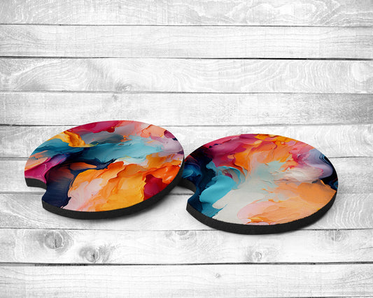 Painting in Colors Absorbent Car Coasters - Set of 2 - Non-Slip Base - Neoprene