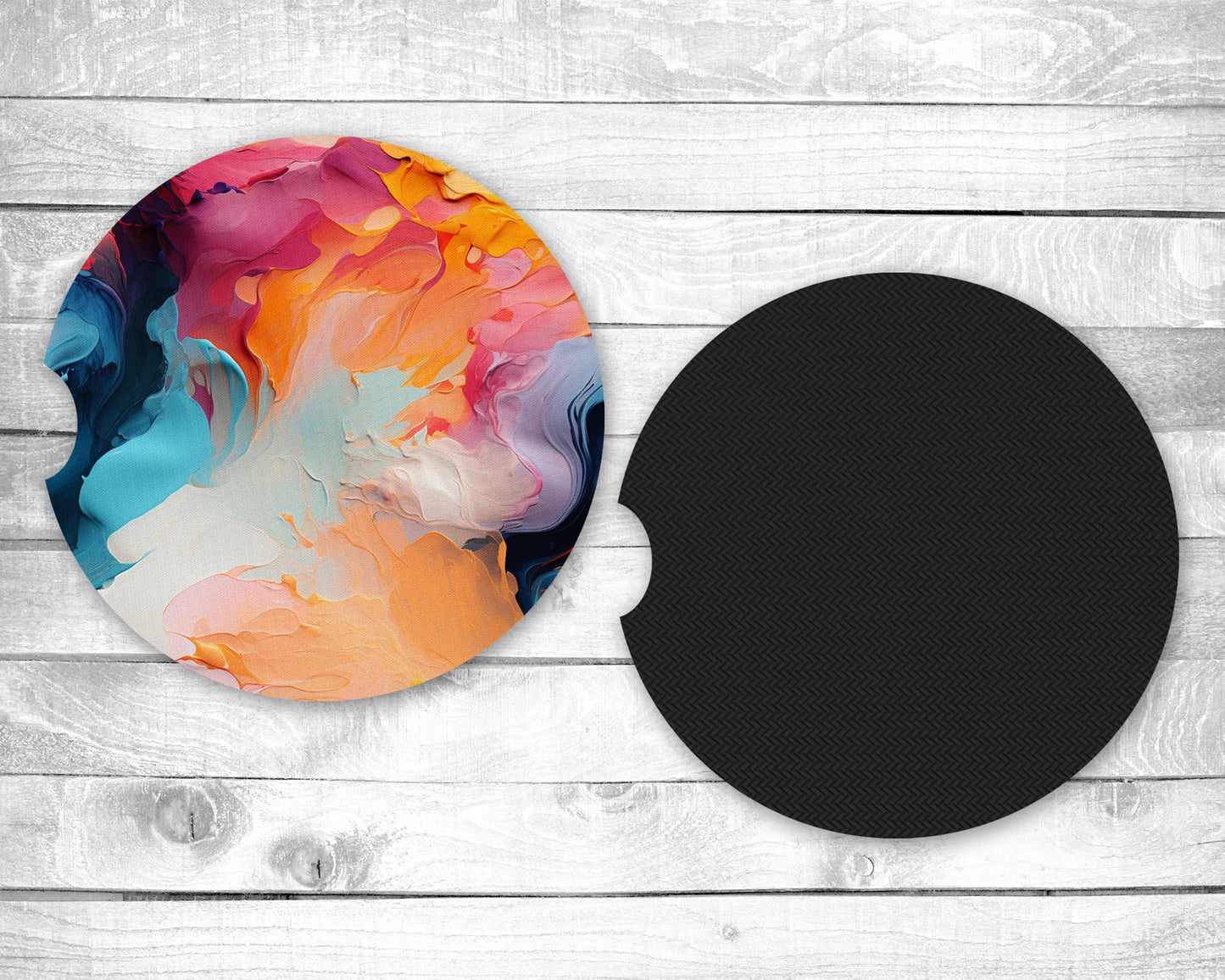 Painting in Colors Absorbent Car Coasters - Set of 2 - Non-Slip Base - Neoprene
