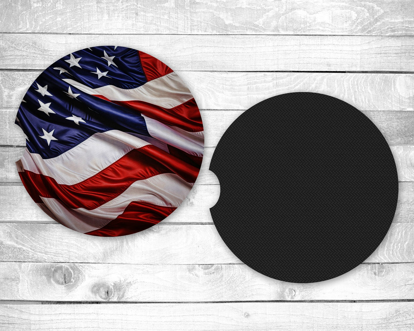 American Flag Absorbent Car Coasters - Set of 2 - Non-Slip Base - Neoprene