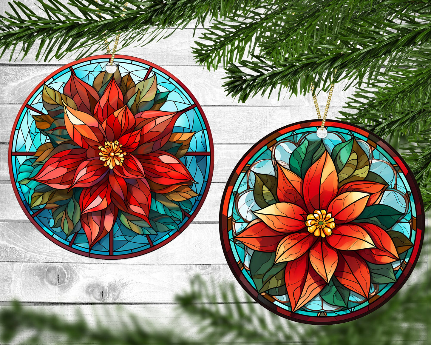 Poinsettia - Christmas Ornaments - Set of 4 - Holiday Gift