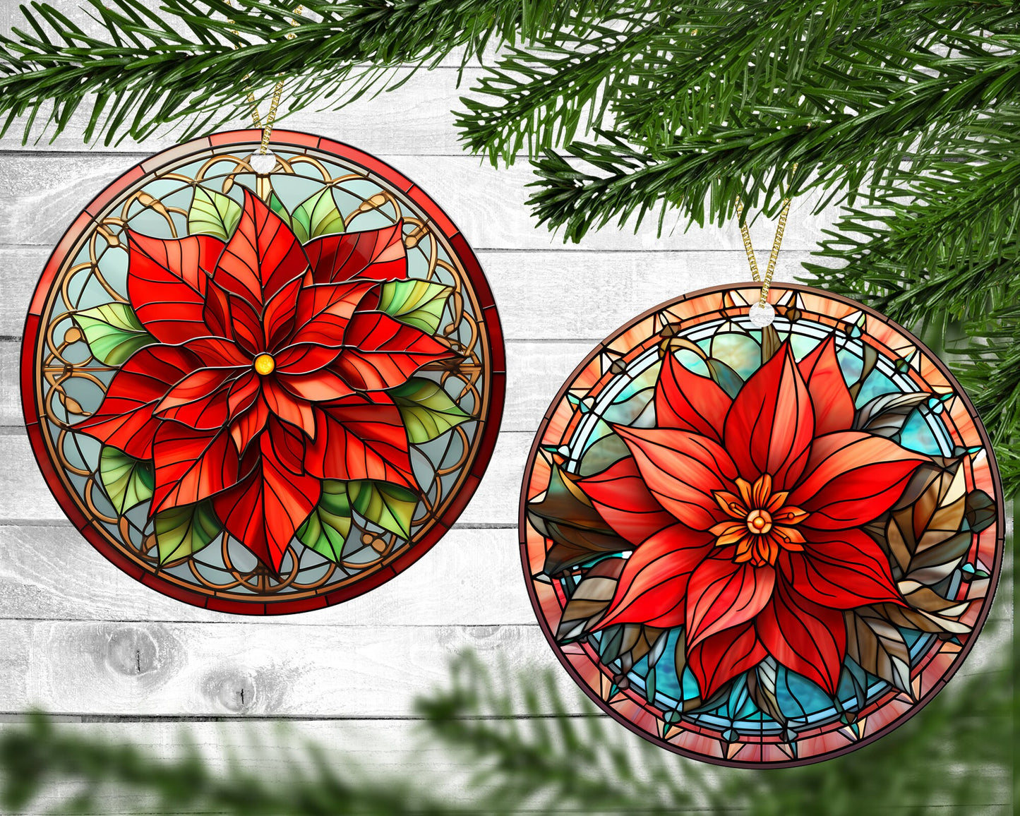 Poinsettia - Christmas Ornaments - Set of 4 - Holiday Gift