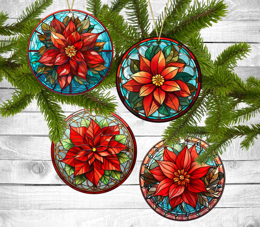 Poinsettia - Christmas Ornaments - Set of 4 - Holiday Gift