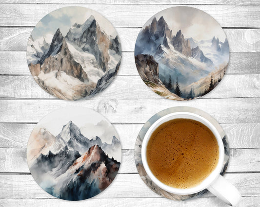 Rocky Mountains Absorbent Drink Coasters - Individual or set of 4 - Non-Slip Base - Neoprene