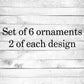Pastel Christmas - Christmas Ornaments - Set of 6 - Holiday Gift
